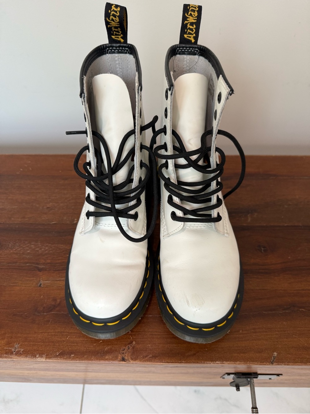 Dr. Martens White Leather Boots with Black Laces - Picture 2 of 3